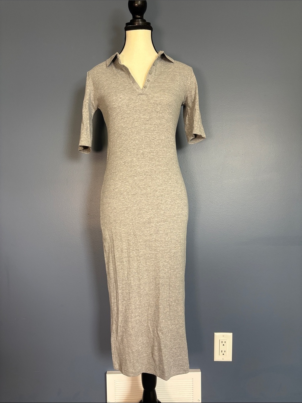 Zara Ribbed Polo Midi Dress | Size M | NWT | Beige/Taupe Knit Bodycon